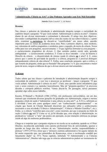 1 “Administração: Ciência ou Arte”: o Que Podemos ... - Anpad