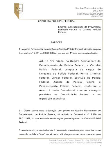 CARREIRA POLICIAL FEDERAL PARECER - Fenapef