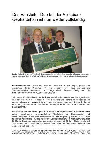 Bankleiter-Duo wieder vollständig - Volksbank Gebhardshain eG