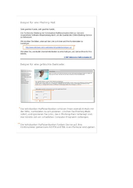 Beispiele für Phishing-Mails und gefälschte Bankseite