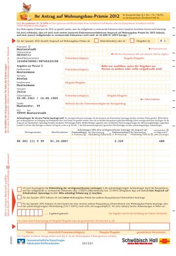 Antrag auf Wohnungsbau-Prämie 2012