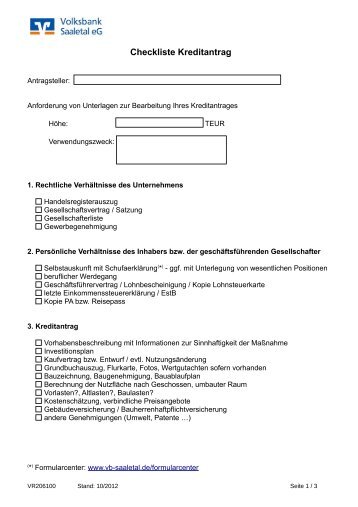 Checkliste Kreditantrag