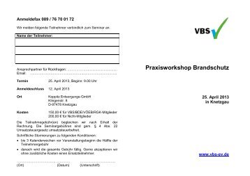 Praxisworkshop Brandschutz - VBS eV