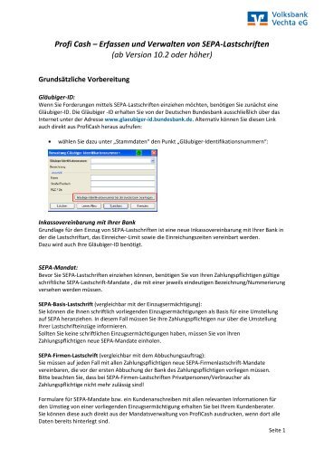 SEPA-Lastschriften in ProfiCash - Volksbank Vechta eG