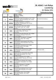 29. ADAC / vcb Rallye Teilnehmerliste - VCB Motorsportclub Berlin