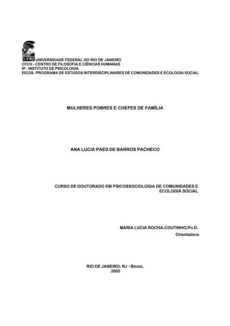 MULHERES POBRES E CHEFES DE FAMÍLIA ANA LUCIA ... - UFRJ