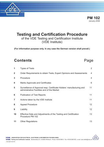 Testing and Certification Procedure - VDE