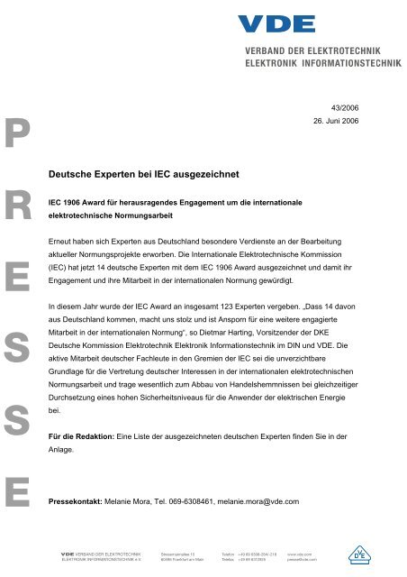 Deutsche Experten bei IEC  ausgezeichnet - VDE