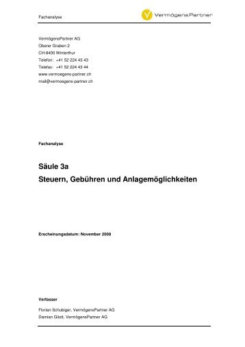 Säule 3a Steuern, Gebühren und ... - VermögensPartner AG