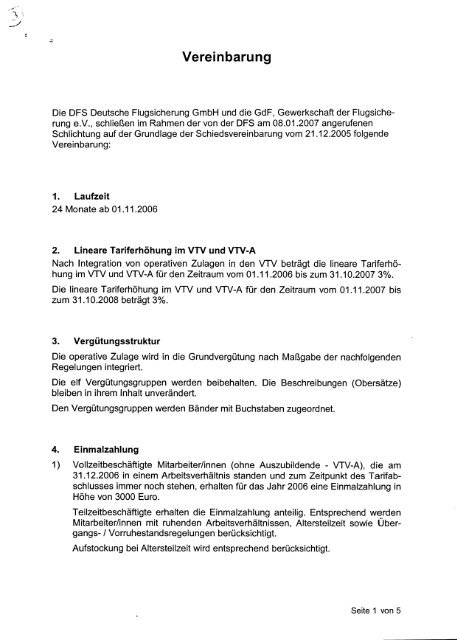 Schlichtungsvereinbarung - GdF Gewerkschaft der Flugsicherung eV