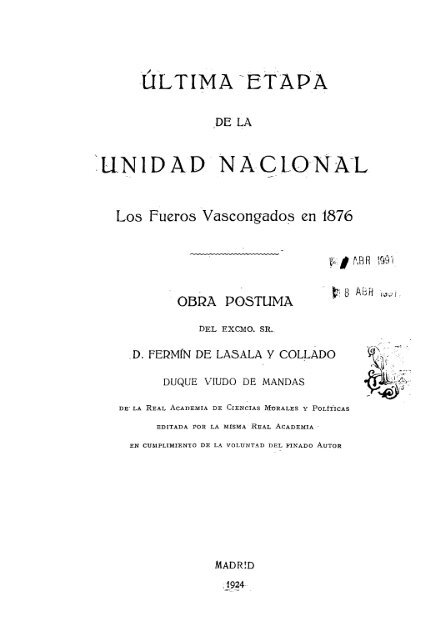 Última etapa de la unidad nacional. Los Fueros - Universidad del ...