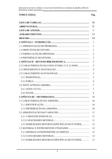 I ÍNDICE GERAL Pág. LISTA DE TABELAS ... - Estudo Geral