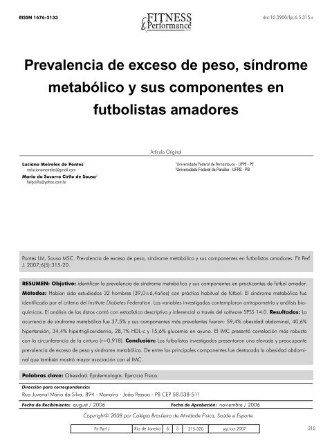 Prevalencia de exceso de peso, síndrome metabólico y sus ...