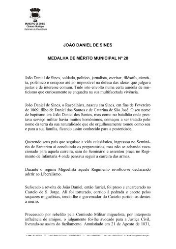 Medalha nº 20 - João Daniel de Sines - Câmara Municipal de Sines