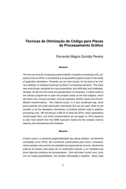 Técnicas de Otimização de Código para Placas de ... - UFMG