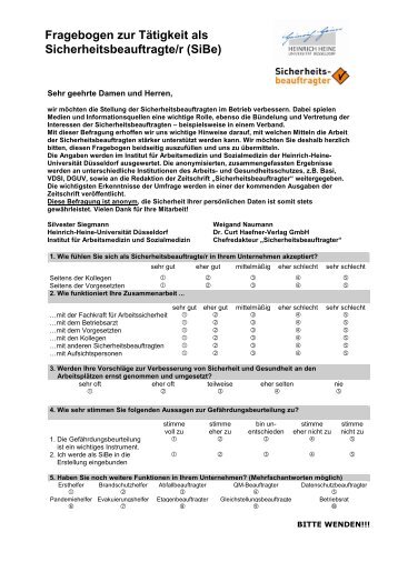 Fragebogen zur Tätigkeit als Sicherheitsbeauftragte/r (SiBe) - VDSI