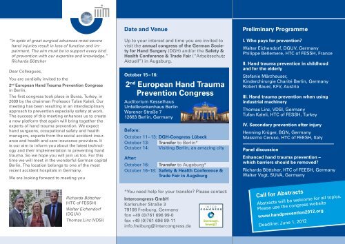 2nd European Hand Trauma Prevention Congress October 15 - VDSI