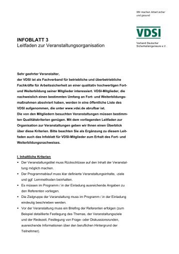 INFOBLATT 3 Leitfaden zur Veranstaltungsorganisation - VDSI