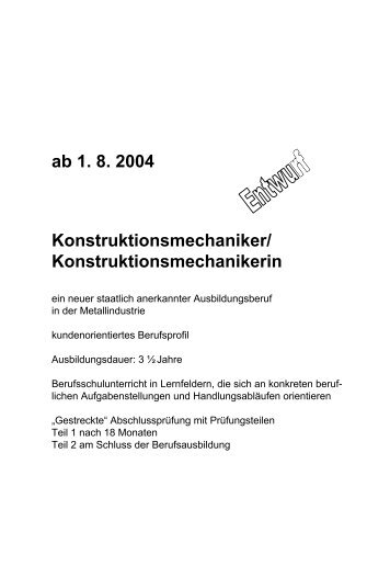 ab 1. 8. 2004 Konstruktionsmechaniker ... - VDWF