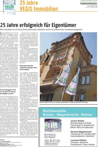 25 Jahre VEGIS Immobilien - Sonderbeilage Frankfurter Rundschau