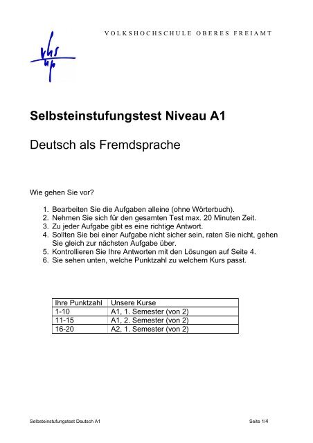 Selbsteinstufungstest Niveau A1