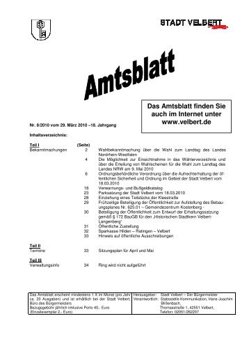 Das Amtsblatt finden Sie auch im Internet unter www.velbert.de
