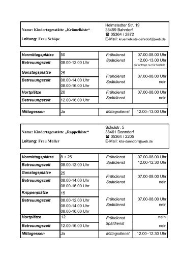 Betreuungsplan unserer Kindertagesstätten als PDF-Dokument