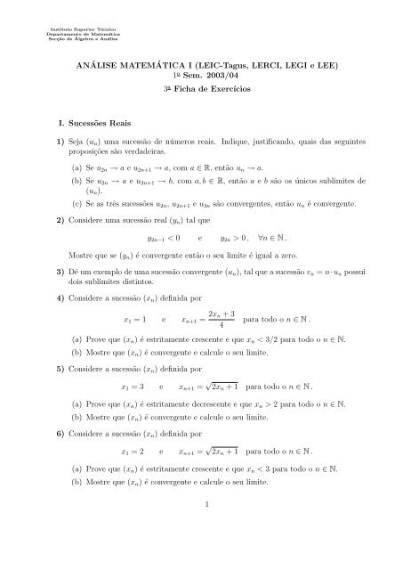 Ficha 3 - Departamento de Matemática