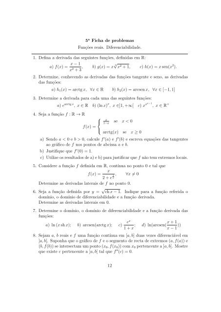 Exercícios de Cálculo Integral e Diferencial I