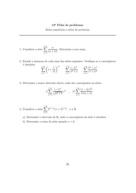 Exercícios de Cálculo Integral e Diferencial I