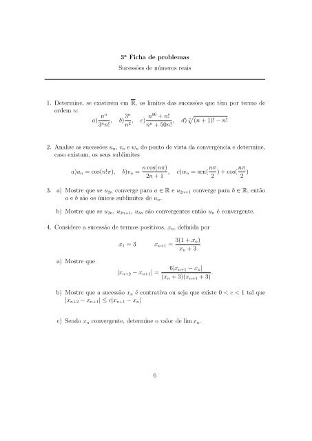 Exercícios de Cálculo Integral e Diferencial I