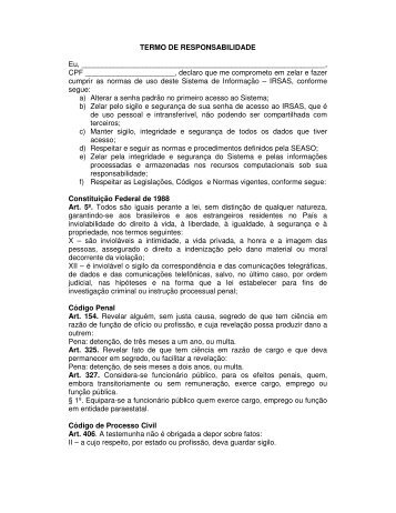 TERMO DE RESPONSABILIDADE Eu, , CPF , declaro