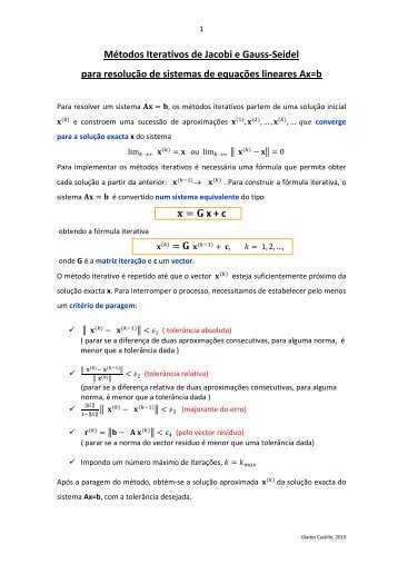 Métodos Iterativos de Jacobi e Gauss-Seidel para resolução de ...