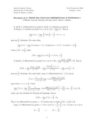 Resolução do 2º teste - Departamento de Matemática