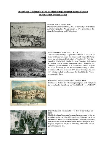 Bilder zur Geschichte der Felseneremitage Bretzenheim a