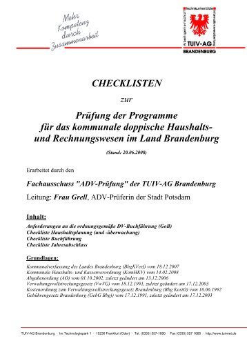 CHECKLISTEN Prüfung der Programme für das ... - Brandenburg