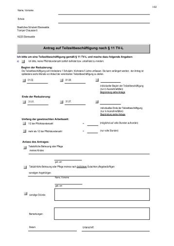 Antrag auf Teilzeitbeschäftigung nach § 11 TV-L - Brandenburg