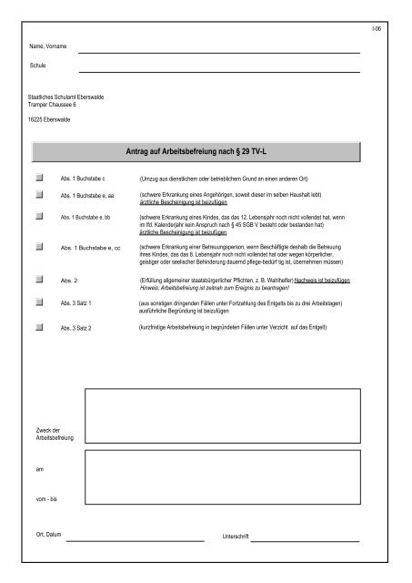 Antrag auf Arbeitsbefreiung nach § 29 TV-L - Brandenburg