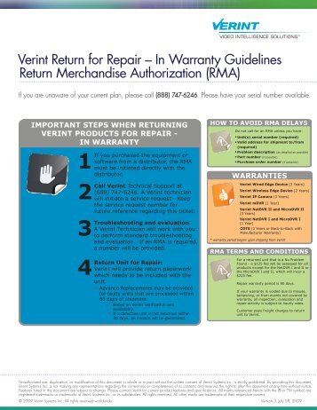 RMA - Verint Systems Inc.