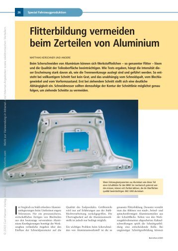 Flitterbildung vermeiden beim Zerteilen von Aluminium