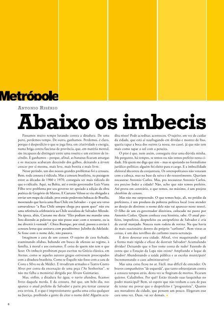 Prefeito restaura censura em Salvador - Revista Metrópole