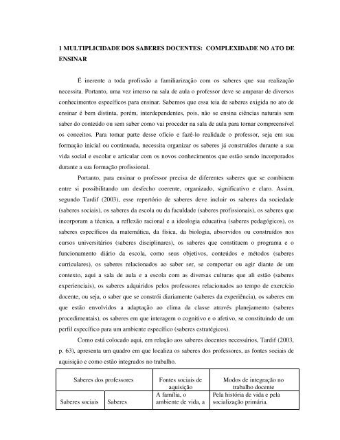 saberes disciplinares e experiencias articulados em aulas de biologia