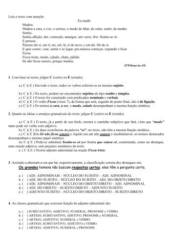 Lista 2 ano Gramática - ALUB