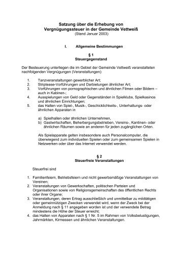 Vergnügungssteuersatzung - Gemeinde Vettweiss