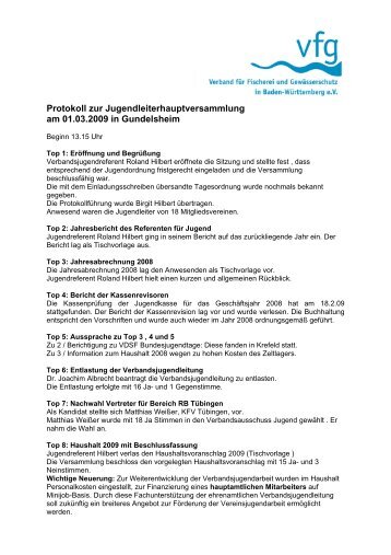 Protokoll zur Jugendleiterhauptversammlung am 01.03.2009 ... - VFG