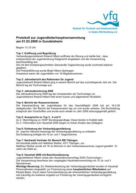 Protokoll zur Jugendleiterhauptversammlung am 01.03.2009 ... - VFG