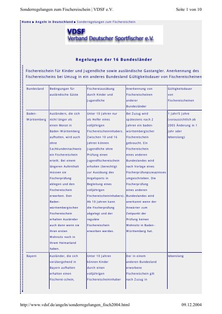 Seite 1 von 10 Sonderregelungen zum Fischereischein | VDSF e.V. ...