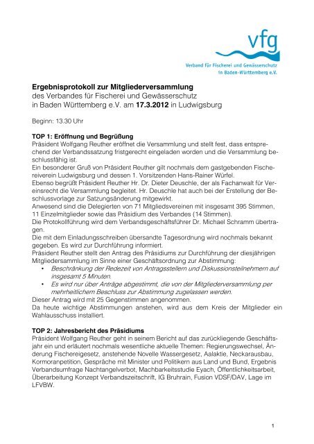 Protokoll zur Jahreshauptversammlung - VFG