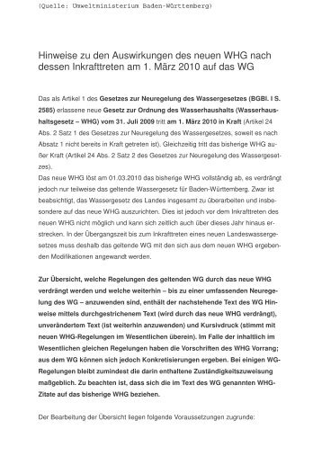 Hinweise zu den Auswirkungen des neuen WHG nach ... - VFG