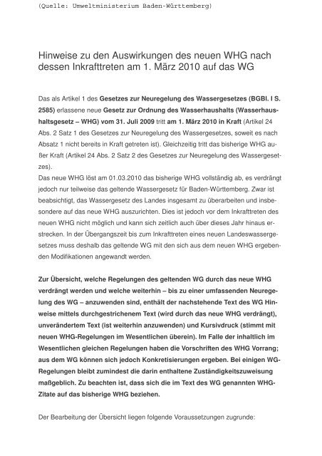 Hinweise zu den Auswirkungen des neuen WHG nach ... - VFG